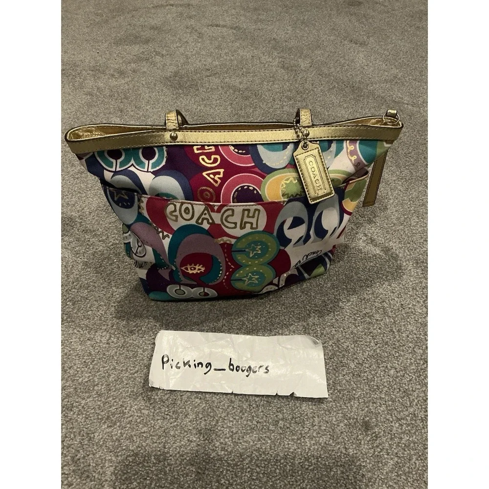 VINTAGE Multicolored Coach Purse Over the Shoulder Bag Y2K Pink‎ & Gold